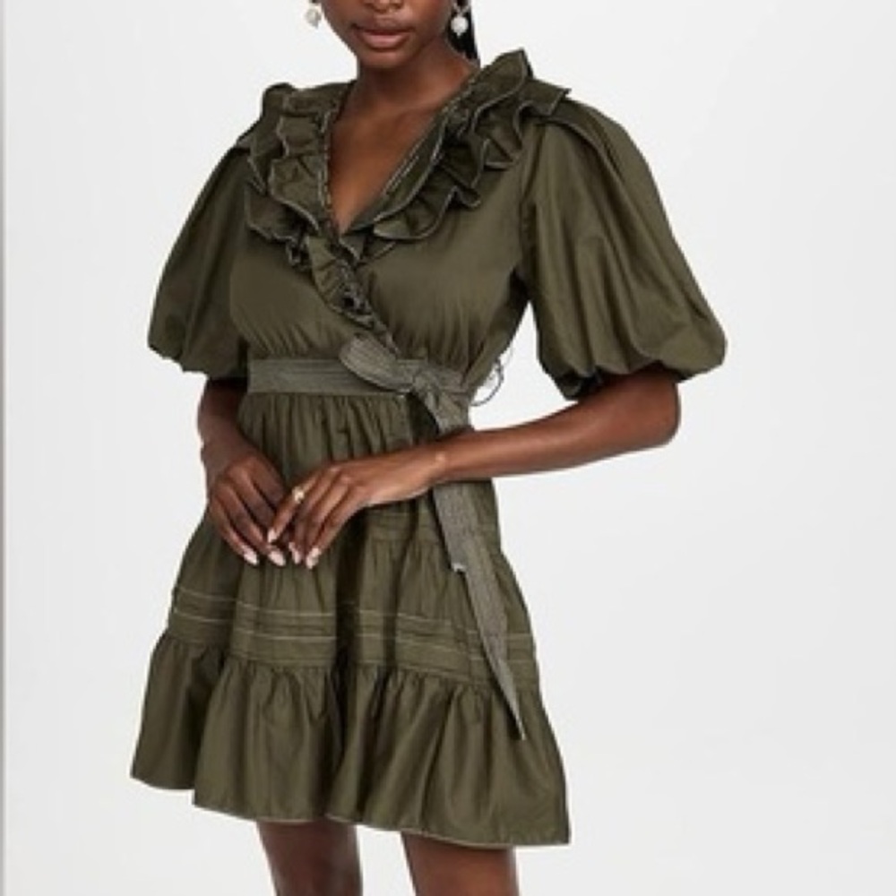 En Saison Olive Gianna Puff Sleeve Mini Dress
